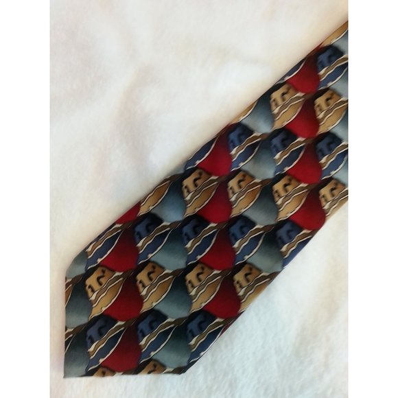 J. Garcia Men's Neck tie Silk abstract red gray brown - Picture 8 of 8